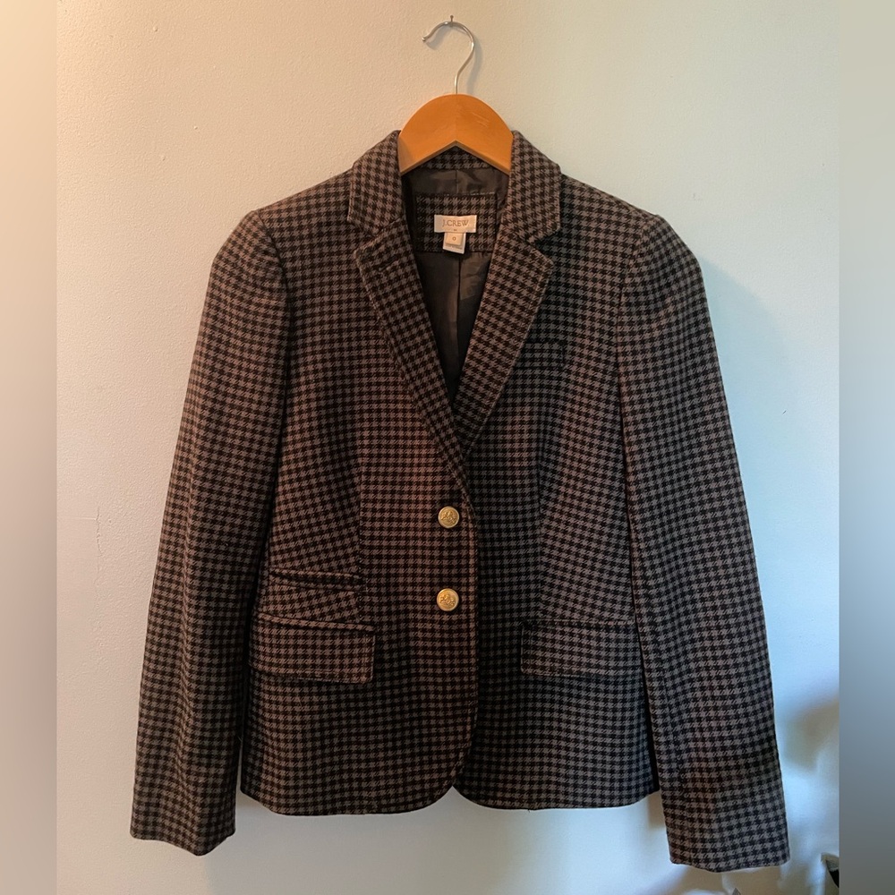 J. Crew Schoolboy Houndstooth Black and Gray Checkered Blazer